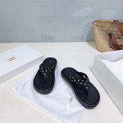 THE ROW 26S THONG SANDALS IN BLACK CALFSKIN & POLKA DOT CALF HAIR STRAPS