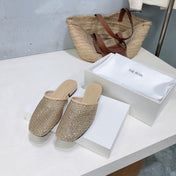 THE ROW 26S MULE FLATS IN BEIGE MESH FABRIC
