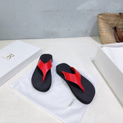 THE ROW 26S THONG SANDALS IN BLACK RUBBER  WITH RED STRAPS CALFSKIN