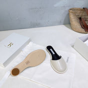 THE ROW 26S ROUND TOE MULE FLATS IN IVORY WHITE SMOOTH CALFSKIN