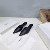 THE ROW 26S POINTED TOE MULE HEELS 35MM IN BLACK CALFSKIN