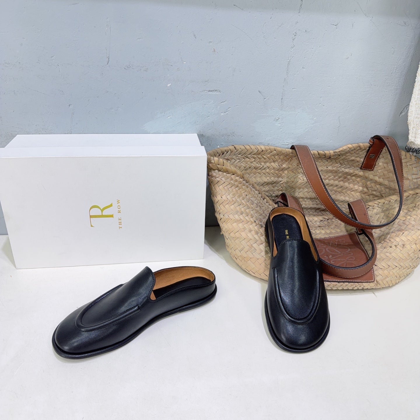 THE ROW 26S LOAFER MULES IN BLACK SMOOTH CALFSKIN