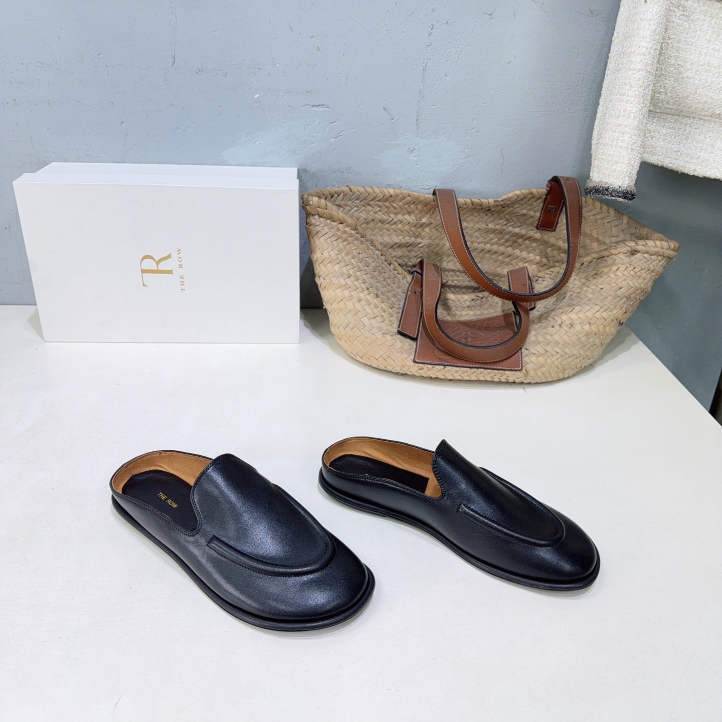 THE ROW 26S LOAFER MULES IN BLACK SMOOTH CALFSKIN
