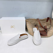 THE ROW 26S LOAFER MULES IN WHITE SMOOTH CALFSKIN