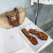 THE ROW 26S FLAT SANDALS IN CARAMEL BROWN CALFSKIN