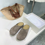THE ROW 26S CLOG MULES IN TAUPE BROWN SUEDE