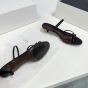 THE ROW 26S STRAPPY KITTEN HEEL SANDALS 30MM IN BLACK CALFSKIN