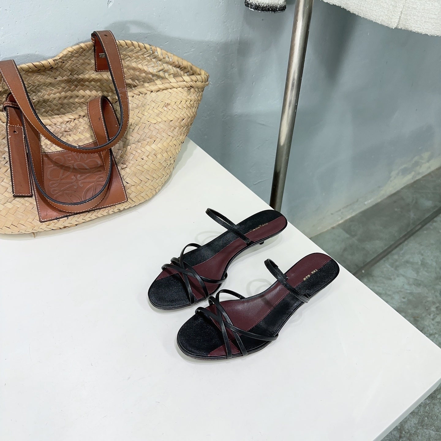 THE ROW 26S STRAPPY KITTEN HEEL SANDALS 30MM IN BLACK CALFSKIN