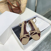 THE ROW 26S STRAPPY KITTEN HEEL SANDALS 30MM IN BROWN CALFSKIN
