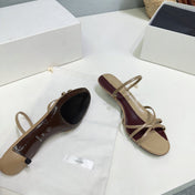 THE ROW 26S STRAPPY KITTEN HEEL SANDALS 30MM IN BROWN CALFSKIN