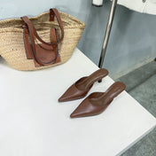 THE ROW 26S POINTED TOE MULE HEELS 45MM IN BROWN CALFSKIN