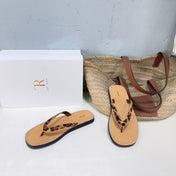 THE ROW 26S THONG SANDALS IN BROWN CALFSKIN LEOPARD STRAP