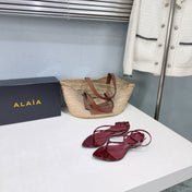 ALAIA 26S THONG SANDALS IN DARK RED CALFSKIN