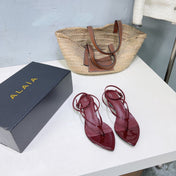 ALAIA 26S THONG SANDALS IN DARK RED CALFSKIN