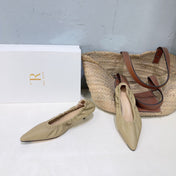 THE ROW 26S POINTED KITTEN HEEL PUMPS 35MM IN BEIGE CALFSKIN