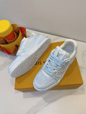 LV TRAINER MAXI SNEAKER IN WHITE MIX LIGHT BLUE EMBOSSED CALFSKIN