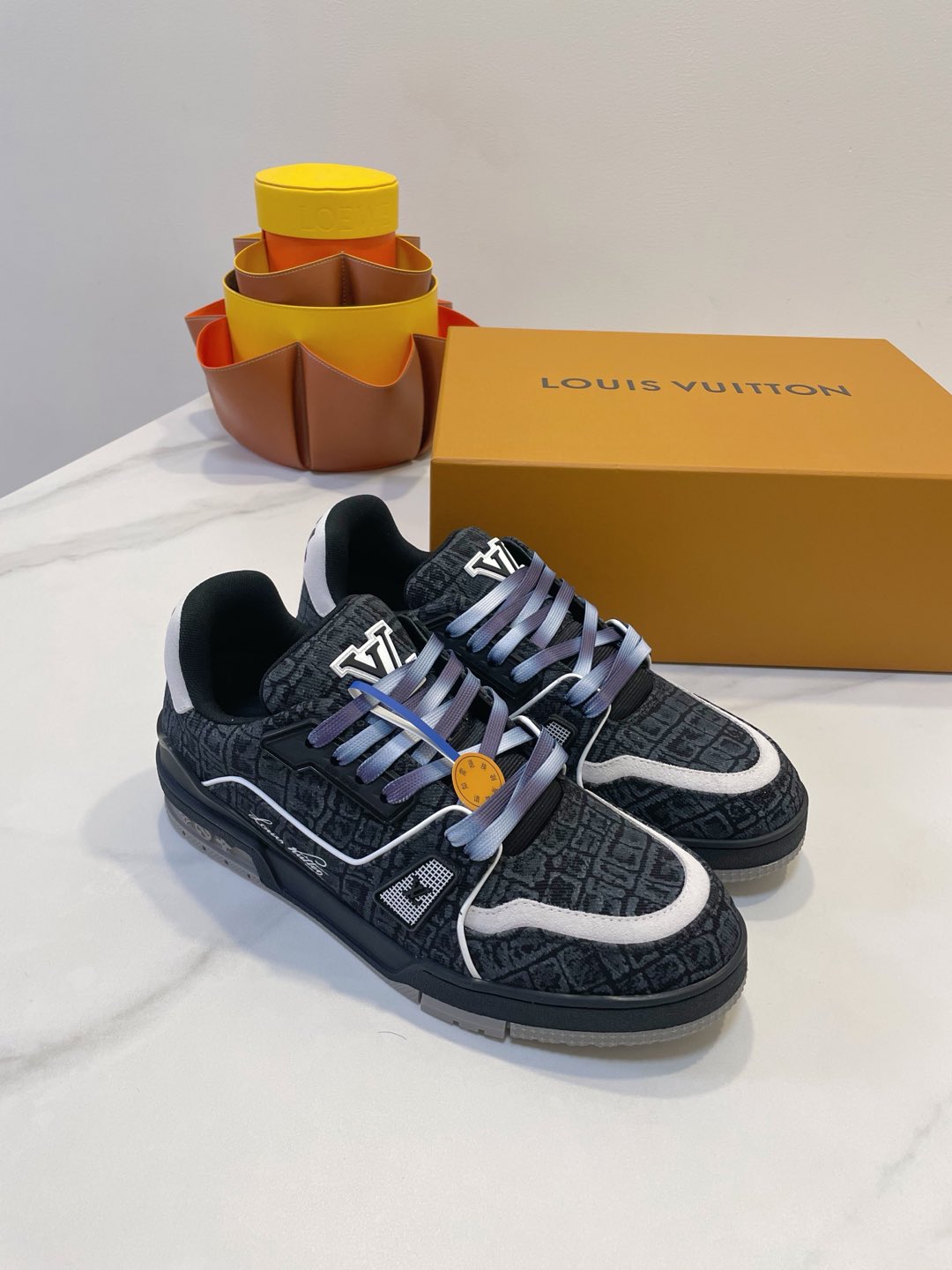 TRAINER SNEAKER IN BLACK MONOGRAM DENIM FABRIC