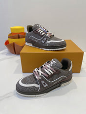TRAINER SNEAKER IN WOOD BROWN MONOGRAM DENIM FABRIC