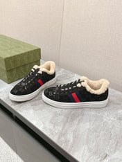 GG ACE SNEAKER WITH WEB IN BLACK EMBOSSED SUEDE AND WOOL LINING