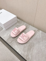 THICK-SOLED SLIDES IN LIGHT PINK SMOOTH LAMBSKIN LOGO WITH CRYSTALS