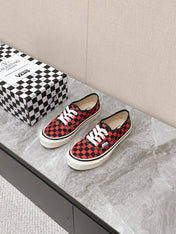 VALENTINO 25S GARAVANI X VANS SNEAKERS IN RED MIX BLACK CANVAS