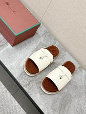 LP 26S LOCK MULE SLIDES IN CREAM WHITE CALFSKIN SILVER HARDWARE