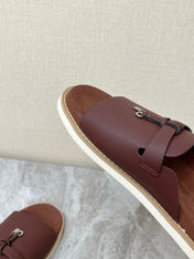 LP 26S LOCK MULE SLIDES IN BURGUNDY RED CALFSKIN SILVER HARDWARE