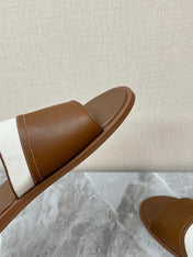 LP 26S SLIDES SANDAL IN BROWN CALFSKIN AND IVORY WHITE CANVAS