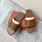 LP 26S SLIDES SANDAL IN BROWN CALFSKIN AND IVORY WHITE CANVAS