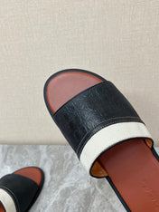 LP 26S SLIDES SANDAL IN BLACK GRAINED CALFSKIN AND IVORY WHITE CANVAS
