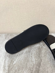LP 26S SLIDES SANDAL IN BLACK CALFSKIN AND IVORY WHITE CANVAS