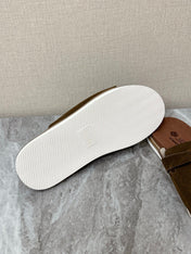 LP 26S LOCK CHARM SLIDES IN DARK BROWN SUEDE SILVER HARDWARE