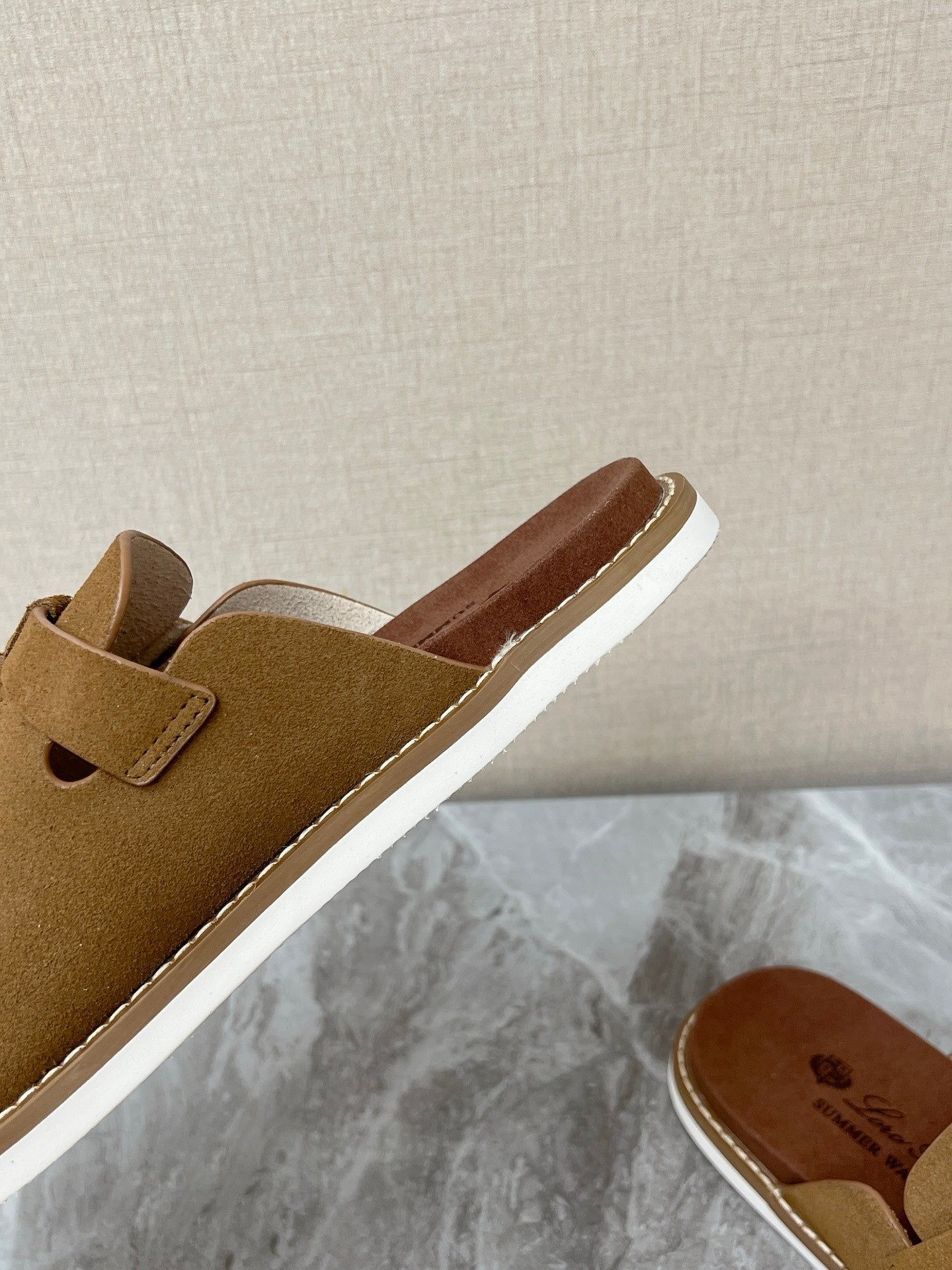LP 26S LOCK CHARM SLIDES IN OLIVE BROWN SUEDE SILVER HARDWARE