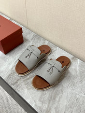 LP 26S LOCK CHARM SLIDES IN GREY CALFSKIN SILVER HARDWARE