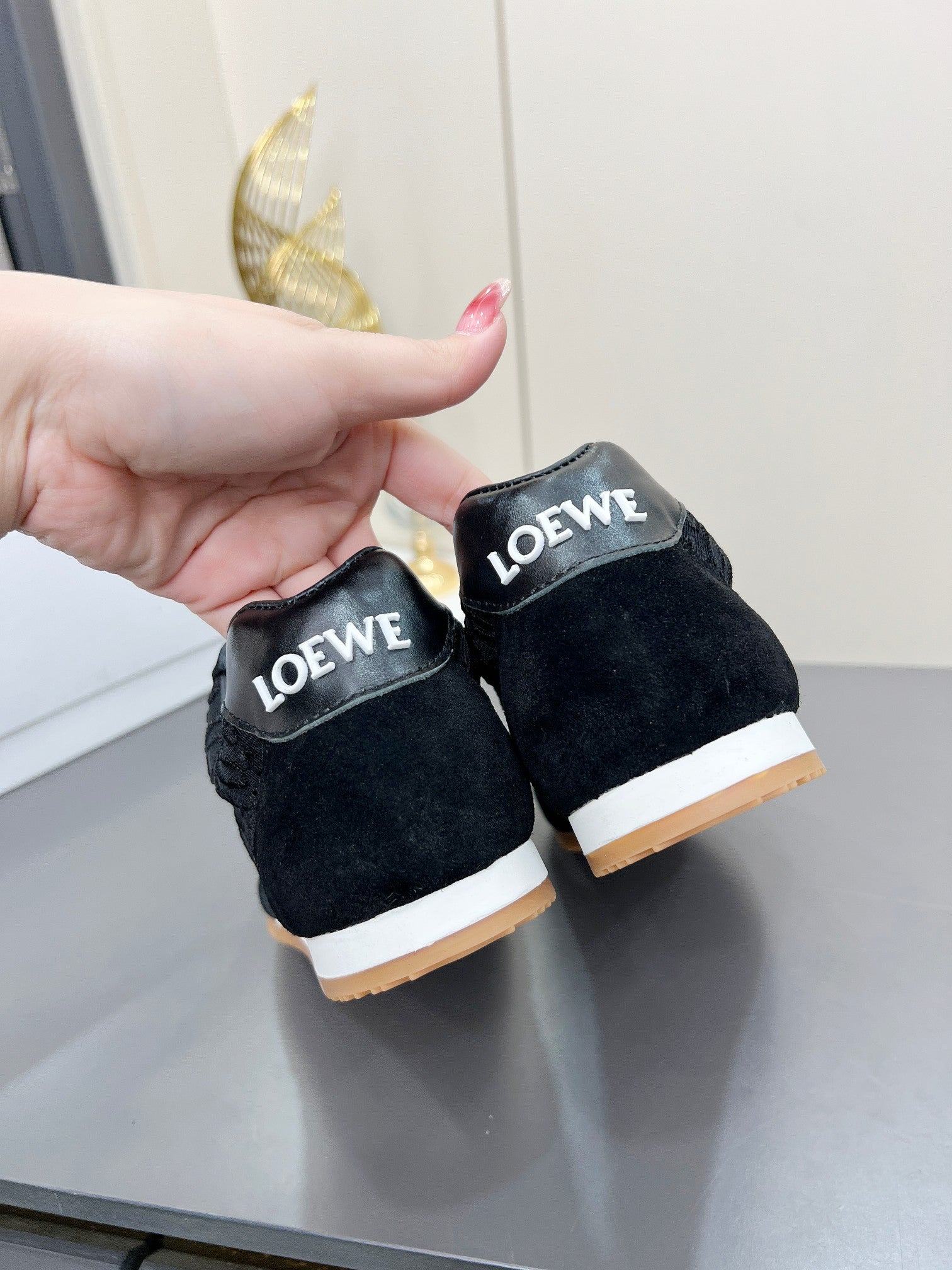 LOEWE 26S RUNNER 2.0 SNEAKERS IN BLACK SUEDE AND ANAGRAM JACQUARD