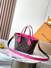 NEVERFULL BANDOULIÈRE INSIDE OUT BB 24 IN BROWN MONOGRAM CANVAS AND PINK CALFSKIN