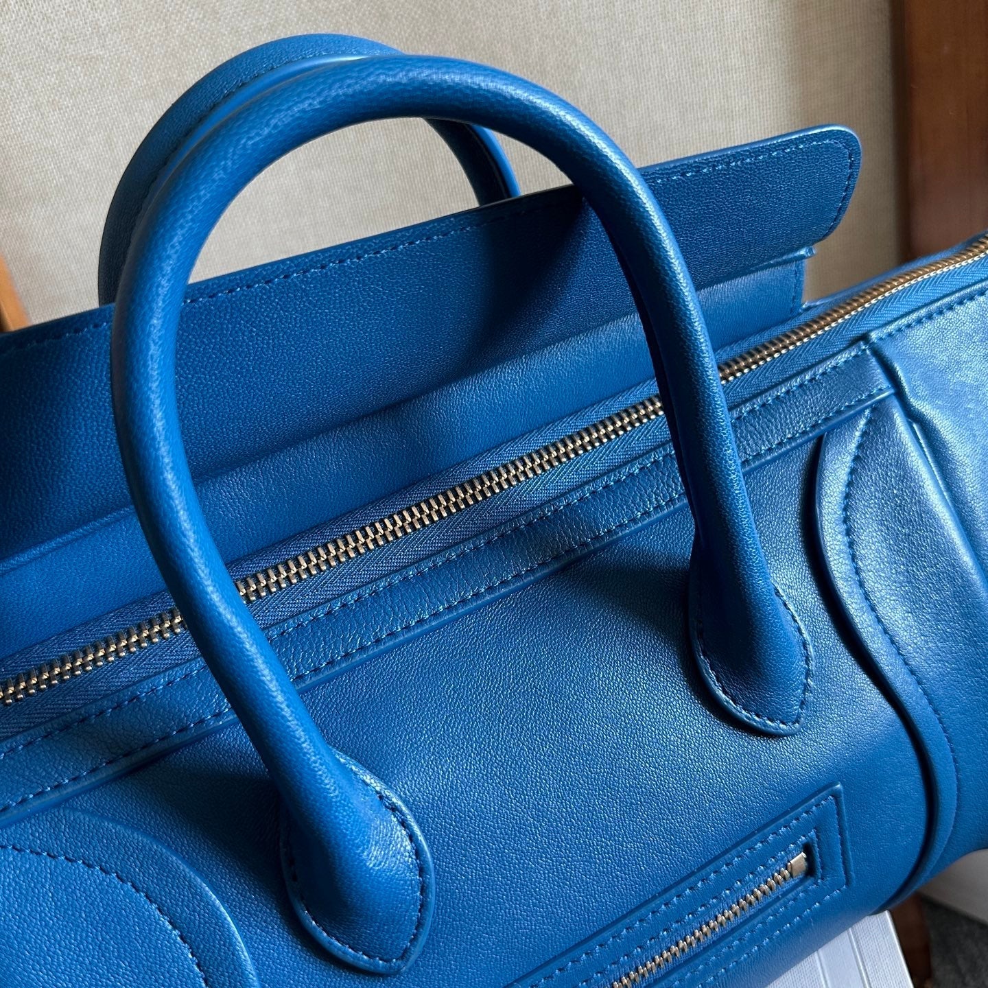 CELINE 25S NEW LUGGAGE 36MM IN DARK BLUE CALFSKIN GOLD HARDWARE