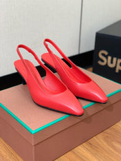 LP POINTED TOE MID-HEEL SLINGBACK ROSE CALFSKIN