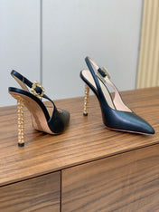 GIANVITO ROSSI 26S SLINGBACK HEELS 105 MM IN BLACK LAMBSKIN