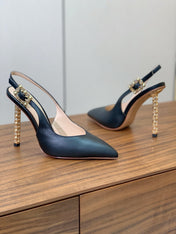 GIANVITO ROSSI 26S SLINGBACK HEELS 105 MM IN BLACK LAMBSKIN