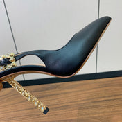 GIANVITO ROSSI 26S SLINGBACK HEELS 105 MM IN BLACK LAMBSKIN