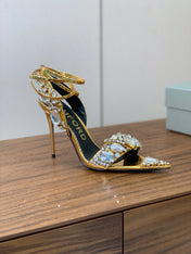 CRYSTAL HIGH HEELS IN GOLD ZP METALLIC PATENT LEATHER