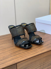 BALMAIN 26S HEEL SANDALS 95 MM IN BLACK MESH FABRIC WITH CRYSTAL EMBELLISHMENT STYLE 1