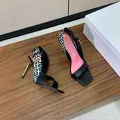BALMAIN 25S JACQUARD KNIT SLINGBACK PUMPS 95MM IN BLACK AND PINK CALFSKIN