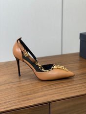 BALMAIN 26S CHAIN HIGH HEELS 95 MM IN LIGHT BROWN CALFSKIN