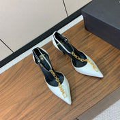 BALMAIN 26S CHAIN HIGH HEELS 95 MM IN WHITE CALFSKIN