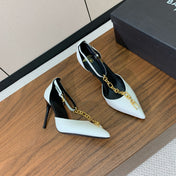 BALMAIN 26S CHAIN HIGH HEELS 95 MM IN WHITE CALFSKIN