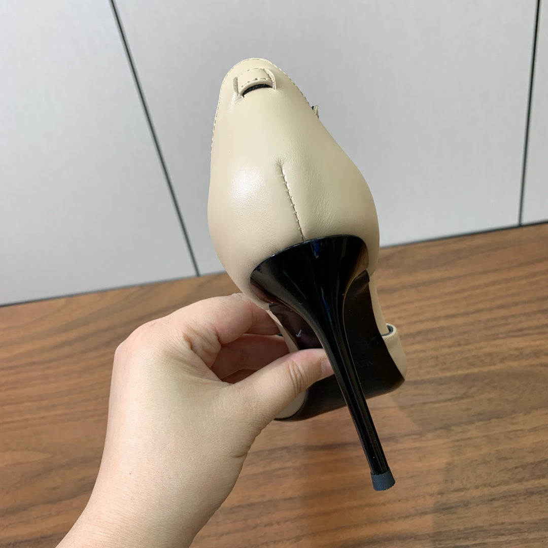 BALMAIN 26S CHAIN HIGH HEELS 95 MM IN BEIGE CALFSKIN