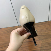 BALMAIN 26S CHAIN HIGH HEELS 95 MM IN BEIGE CALFSKIN