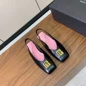 BALMAIN 25S FLAT EDEN SLINGBACKS IN BLACK CALFSKIN